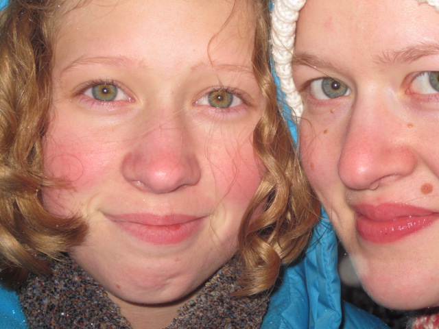Here are my daughters today, outside in a recent snow.  Bethie is on the right, Amalia on the left.