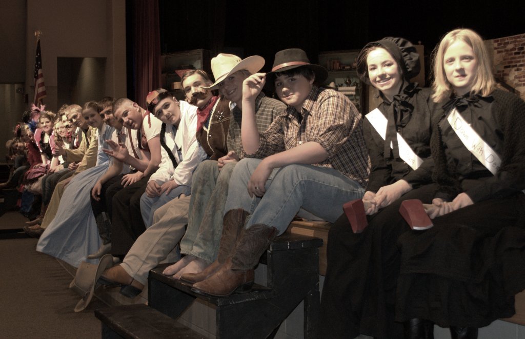 Here is my adorable cast from Deadwood Dick, tired from dress rehearsal but still grinning.