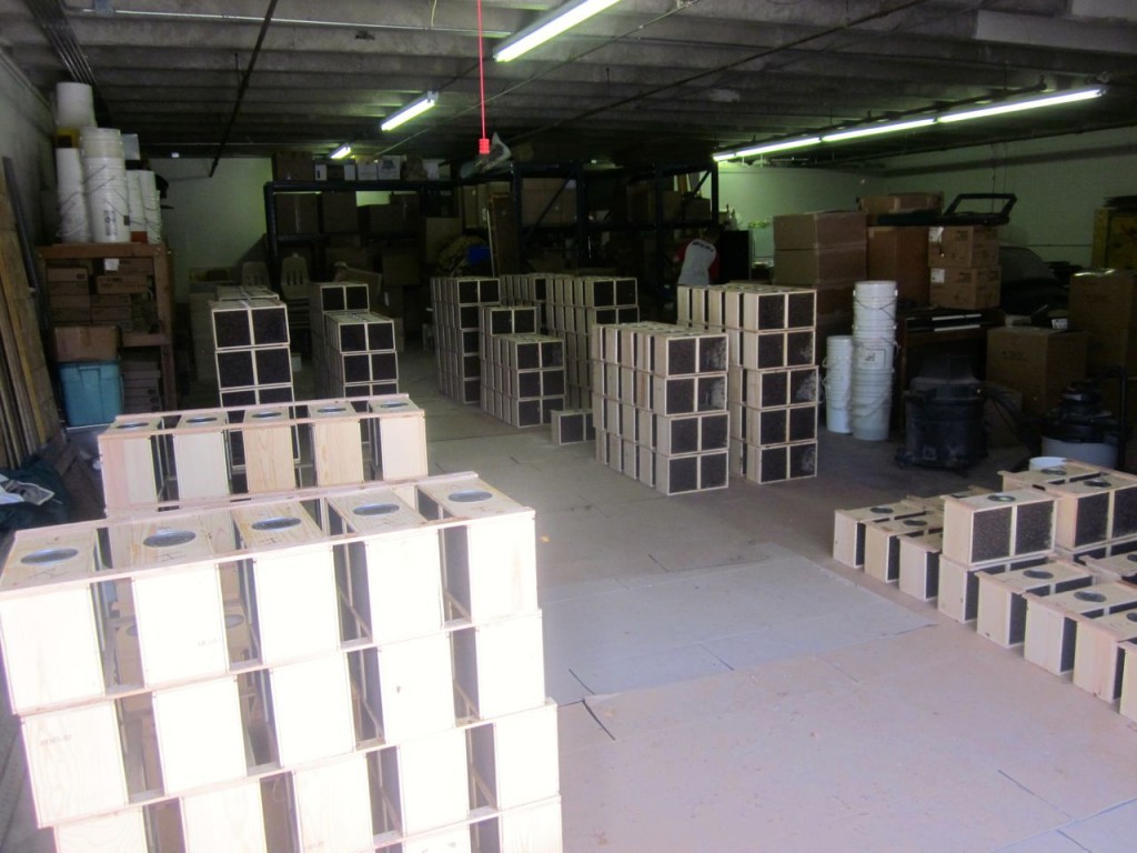 All the packages of bees that are ordered in our area come to this place on the same day: each of these boxes contains 30 to 40,000 bees each, plus one queen!