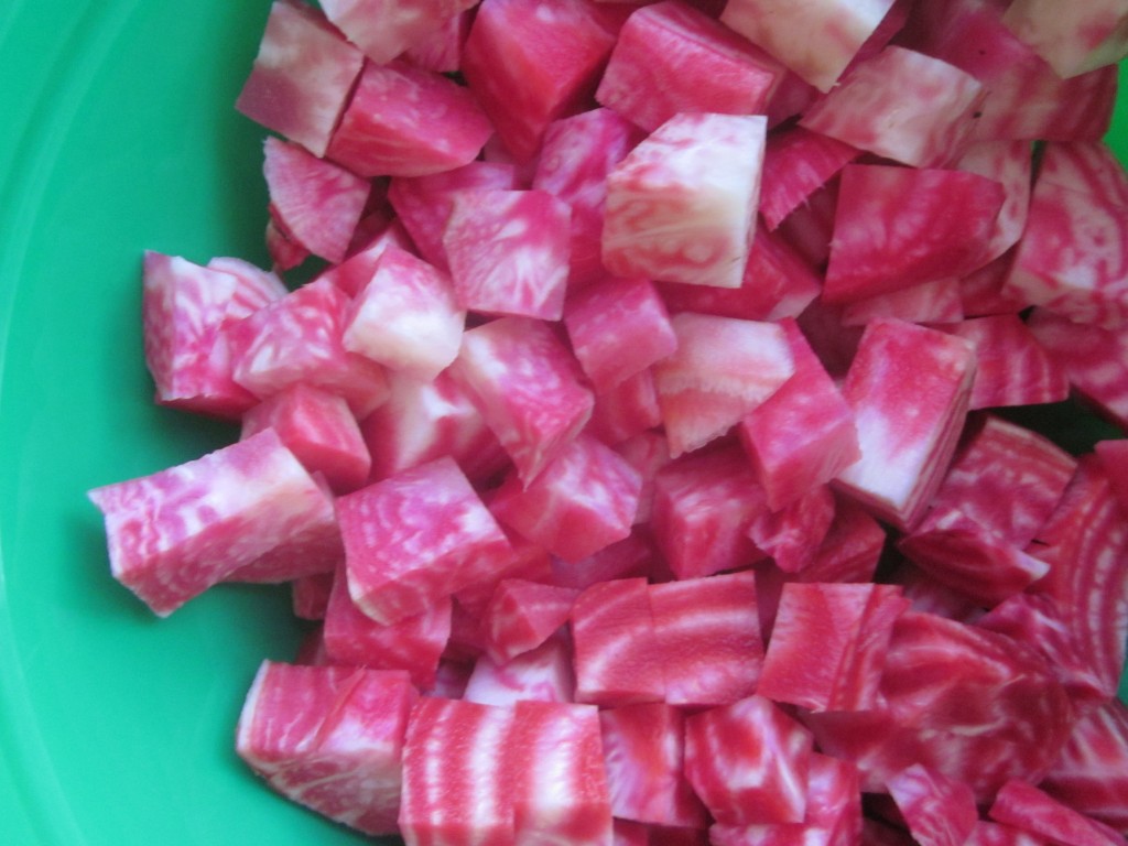 Diced Chioggia beets! Delicious and absolutely stunning, to boot!
