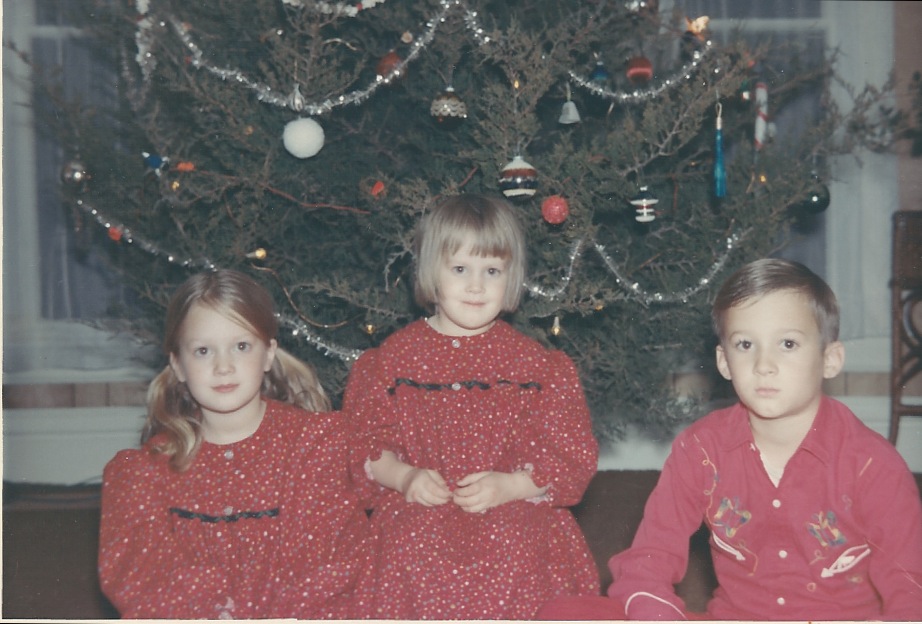 Here are three of us, anyway: me on the left, then Anne (in our matching flannel nightgowns!) and an uncharacteristically sober Mark.
