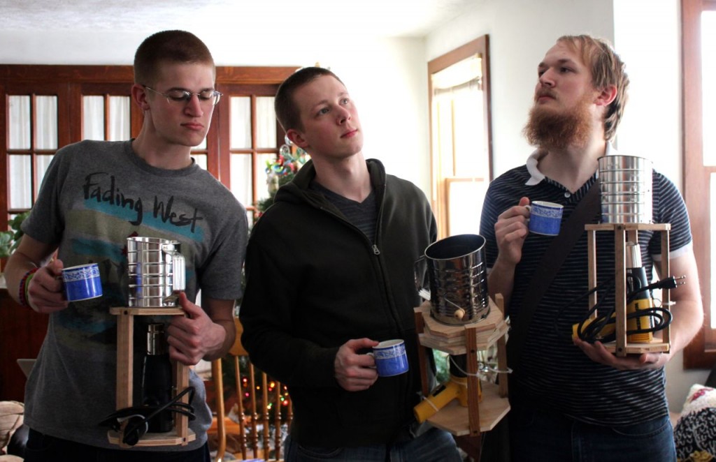 Timothy, Matthew, and Andrew, posing with their cups of joe and their new coffee roasters.*