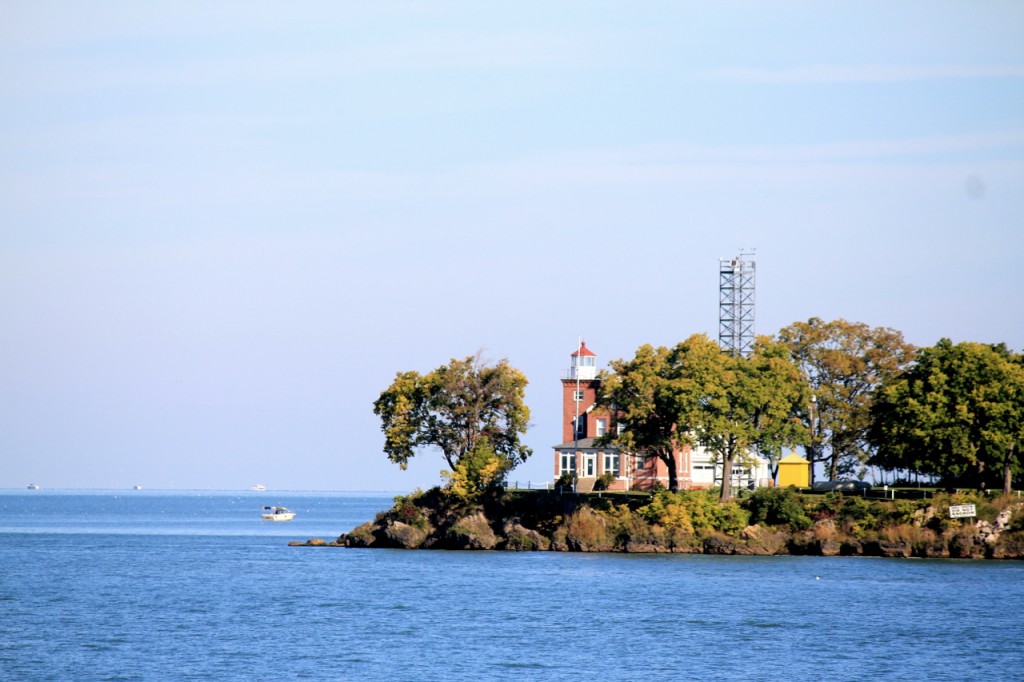 Here's our first view of the lighthouse on the near side of the island. 