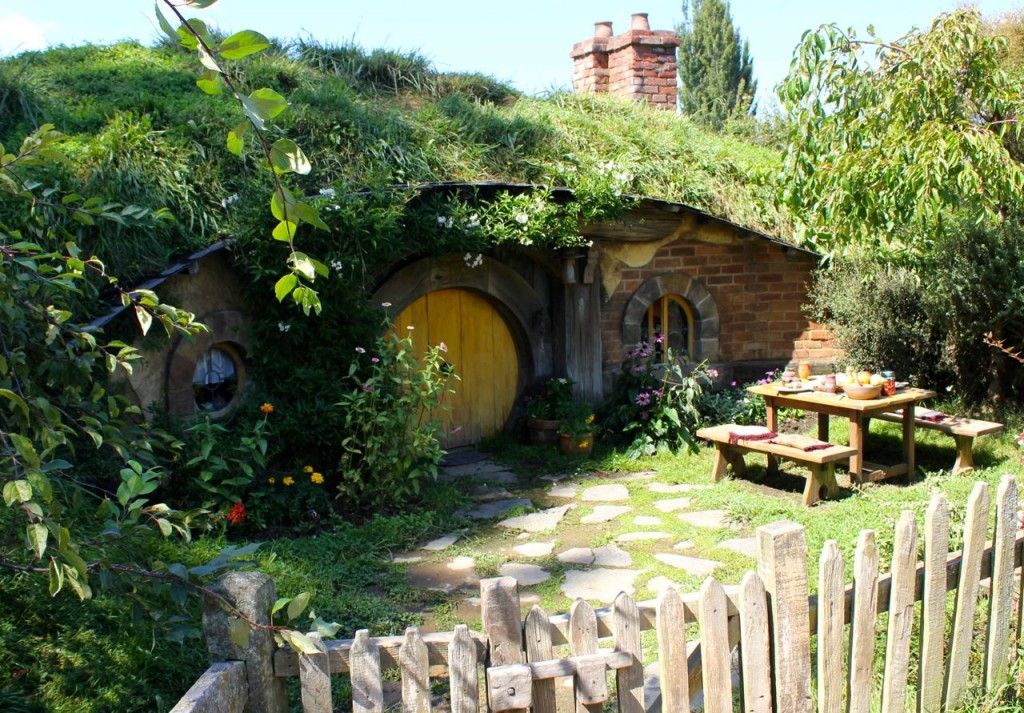 hobbit home with round yellow door
