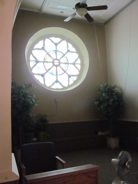 rose window in cathedral in Brainard, NE