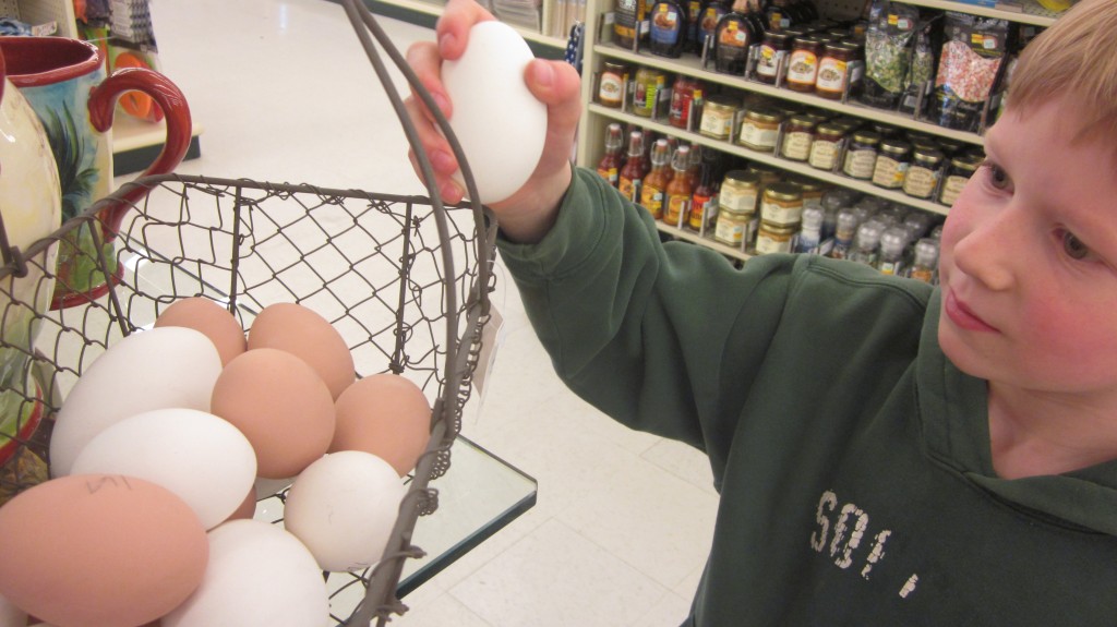 "Look, Mom, eggs!  Strange--oh, Mom, they're not real."