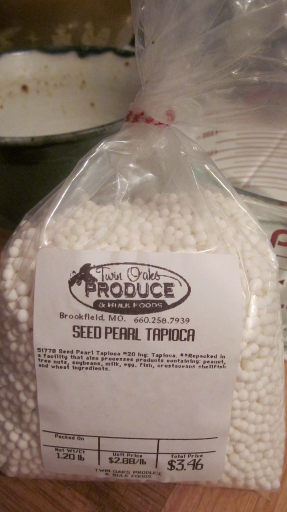 I bought this bag of tapioca at a little Mennonite store in Missouri.