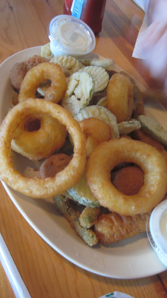 Come to mama . . . piping hot deep-fat fried onion rings, green beans, pickle slices, cheese sticks, and mushrooms. Don't judge. It was my birthday.