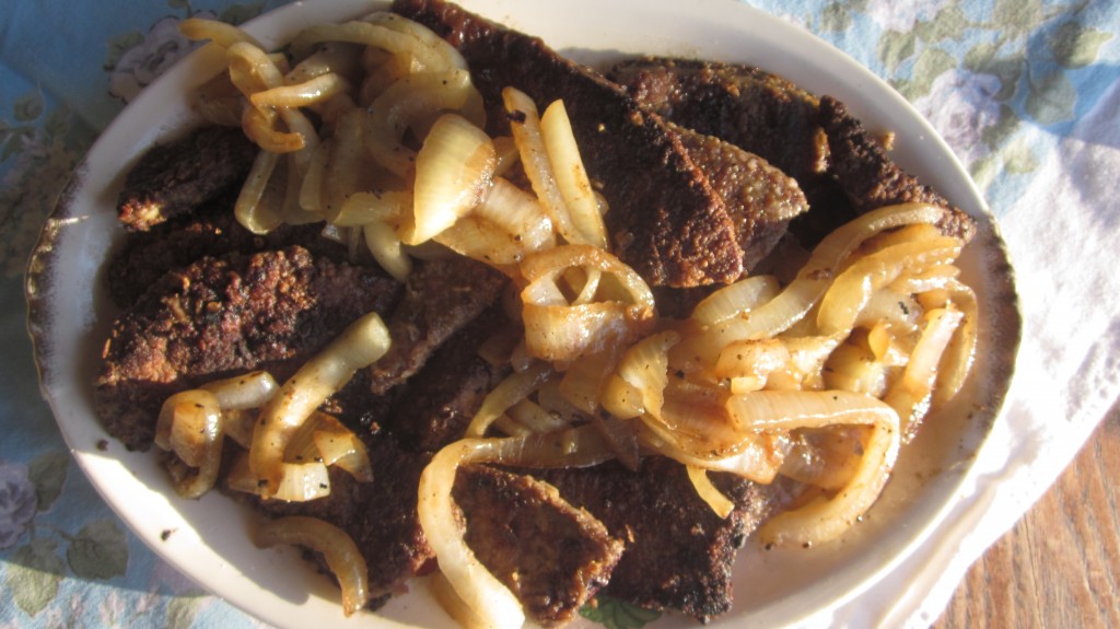 This platter of liver and onions is great served with a big green salad, and hot steamed rice.