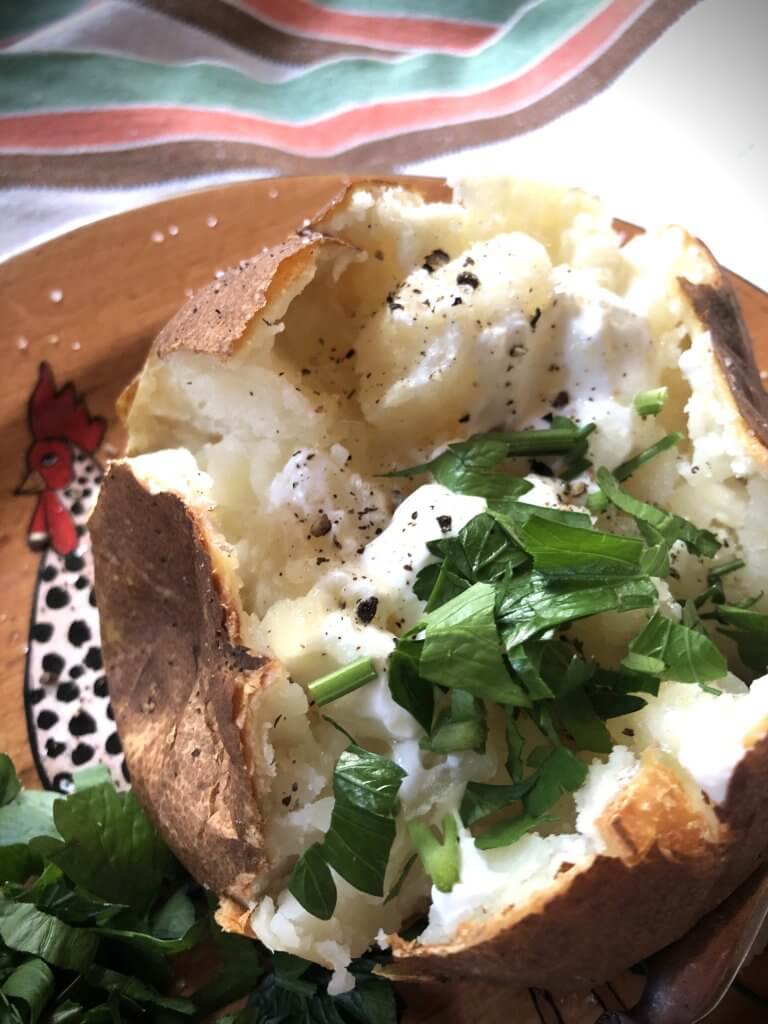 close-up of baked potato