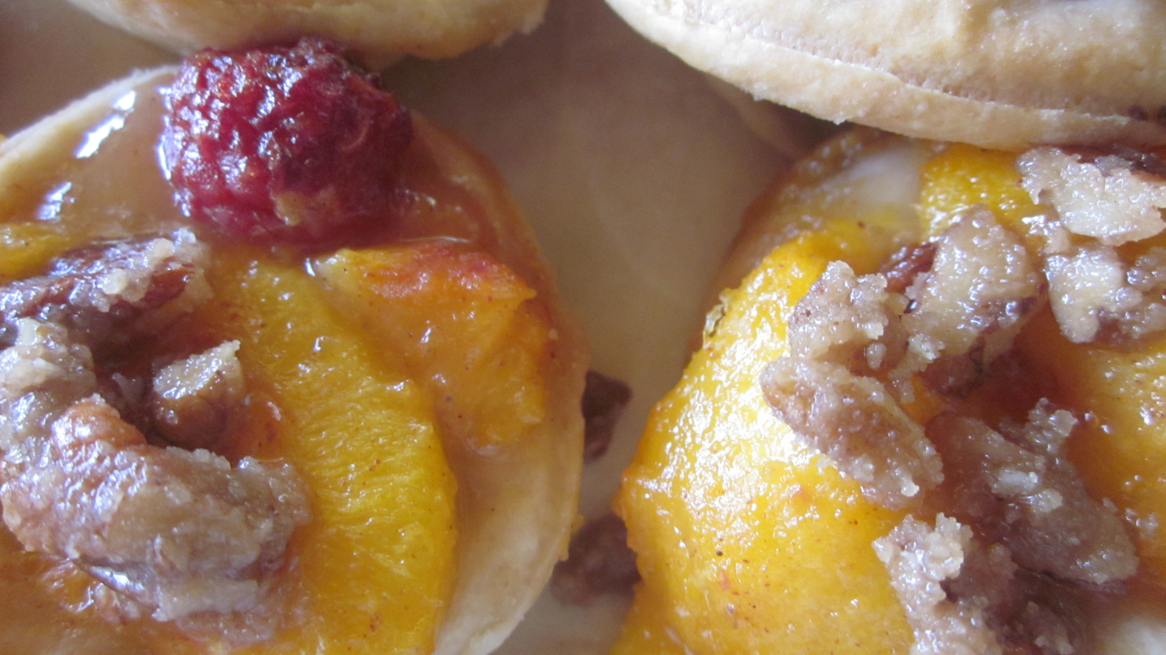 Peach and Raspberry Tartlets with candied pecans, oh my!