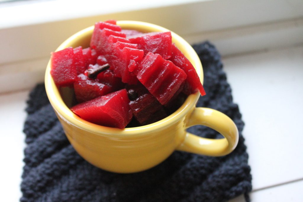 We like to use a fancy old pickle-cutter to make these fancy new pickled beets.