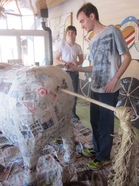 Here are two of my nephews, Luke and Davey, working on one of the horses.