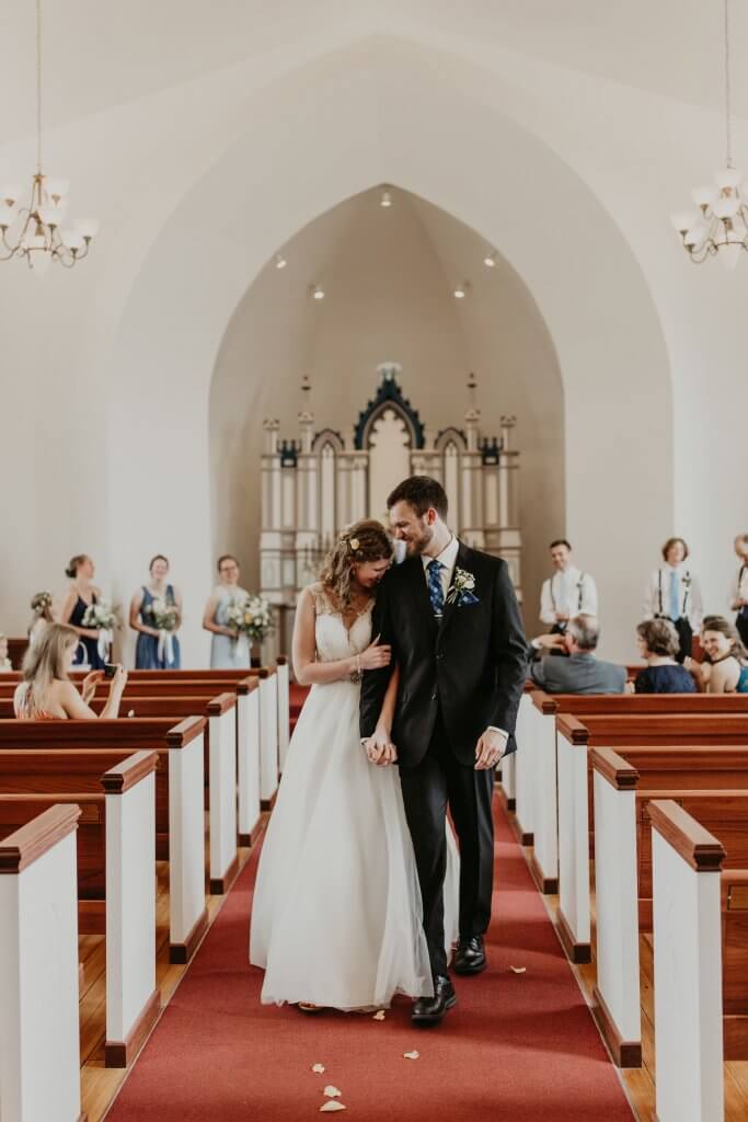 bride and groom in chapel