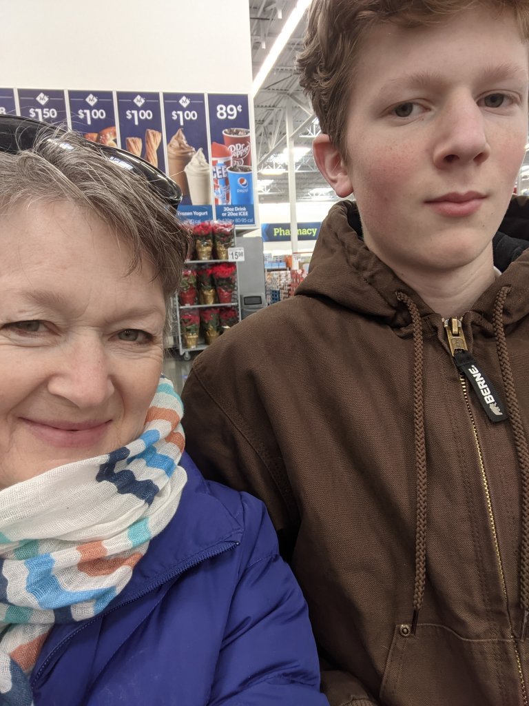 selfie of mom and son shopping