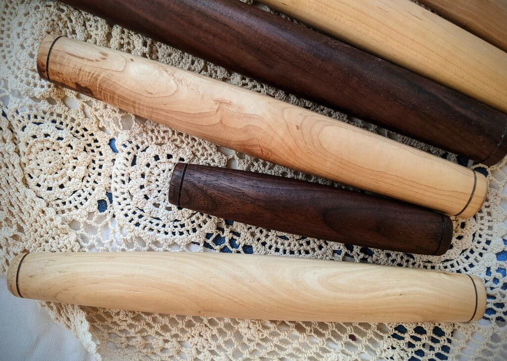 Handmade Bitty French rolling pins in Hard Maple and Cherry