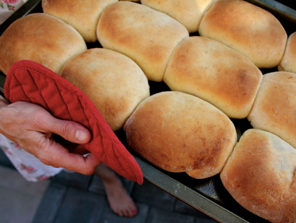 best runza recipe; panful of runzas out of the oven