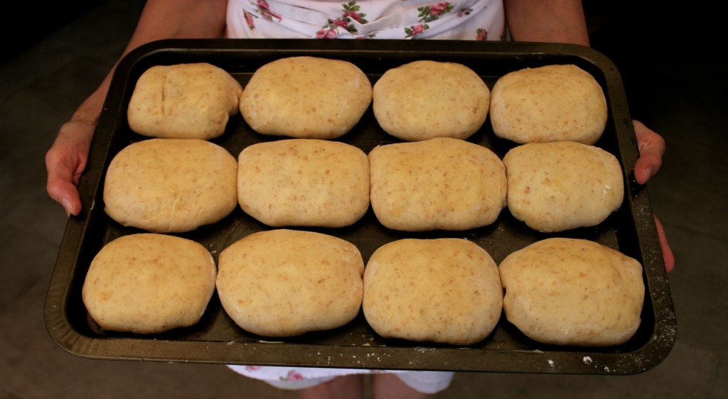 best runza recipe; panful of runzas ready to go into the oven